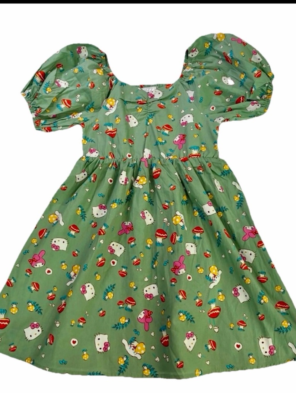 Hello Kitty & Friends Green Puff Sleeve Dress Girls 4–5 SMALL Spring Colors
